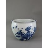 A 19TH CENTURY BLUE AND WHITE JARDINIÈRE The rounded sides well painted on exterior with a