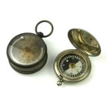 A LATE 19TH CENTURY SPHERICAL POCKET THERMOMETER, BAROMETER AND COMPASS With silver tone dial and