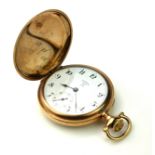 AN EARLY 20TH CENTURY AMERICAN GOLD PLATED FULL HUNTER GENT'S POCKET WATCH Dial marked 'Keystone