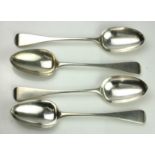 A SET OF FOUR VICTORIAN PLAIN SILVER TABLESPOONS Hallmarked Chawner and Adams, London, 1869. (approx