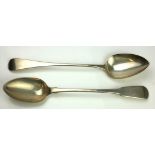 TWO GEORGIAN SILVER BASTING SPOONS Plain form, hallmarked Sarah and John Blake, London, 1816 and