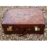 DREW & SONS, LEADENHALL, LONDON, A VINTAGE TAN LEATHER SUITCASE With polished brass lever locks,