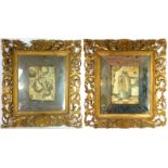 A PAIR OF 18TH CENTURY ITALIAN NEEDLEWORK PANELS, SAINTLY FIGURES In giltwood Florentine frames with