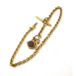 A 19TH CENTURY YELLOW METAL ALBERT WATCH CHAIN With T bar and oval pierced links, set with a