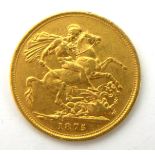 A VICTORIAN 22CT GOLD FULL SOVEREIGN COIN, DATED 1875 Bearing Melbourne Mint mark and George and