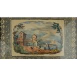 A PAIR OF GEORGIAN ROSEWOOD FRAMED HAND COLOURED LITHOGRAPHS Depicting Italian pastoral scenes, with