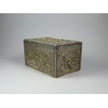 A PARCEL GILT SILVER BOX WITH HINGED COVER Well decorated in low relief with a pair of dragons