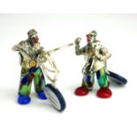 A PAIR OF VINTAGE MURANO GLASS AND ITALIAN SILVER MINIATURE CLOWN FIGURES Standing pose with