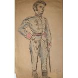FOLLOWER OF DUNCAN GRANT, 1885 - 1978, CHALK AND CRAYON ON PAPER Sketch of a gentleman dressed in