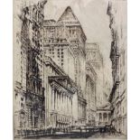 POSSIBLY JOSEPH PENNELL, AMERICAN, 1857 - 1926, ETCHING 'New York Stock Exchange', framed and