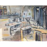 FOLLOWER OF PAUL LUCIEN MAZE, FRENCH, 1887 - 1979, WATERCOLOUR London harbour scene, bearing