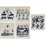 AFTER PITSEOLAK ASHOONA, 1904 - 1983, A SET OF FIVE INUIT PRINTS Unframed. (28cm x 25.5cm)