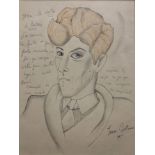 AFTER JEAN COCTEAU, 1889 - 1963, COLOURED LITHOGRAPH Self portrait, bearing inscription, gallery