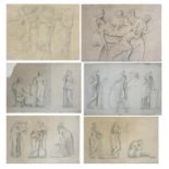 SIX 18TH CENTURY ENGLISH SCHOOL PENCIL DRAWINGS Studies of classical female statues from the Arts,