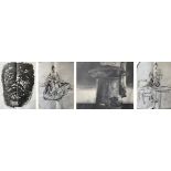 A COLLECTION OF FOUR WORKS To include 20th Century Russian school mezzotint, abstract, fish, signed,