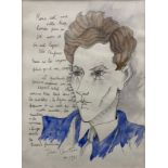 AFTER JEAN COCTEAU, 1889 - 1963, COLOURED LITHOGRAPH Self portrait, bearing inscription, gallery