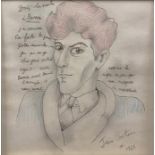 AFTER JEAN COCTEAU, 1889 - 1963, COLOURED LITHOGRAPH Self portrait, bearing inscription,