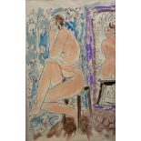 FOLLOWER OF HENRI MATISSE, 1869 - 1954, WATERCOLOUR Study of nude women setting on a stool with