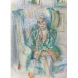 FOLLOWER OF BLOOMSBURY GROUP, PASTEL PORTRAIT OF A SEATED WOMAN Unframed. (30cm x 44.5cm)