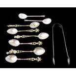 A COLLECTION OF GEORGIAN AND LATER SILVER FLATWARE To include a pair of sugar tongs, hallmarked