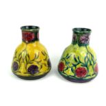 S. HANCOCK & SONS, A PAIR OF MORRIS WARE ARTS & CRAFTS STYLE EARTHENWARE VASES Tubeline decorated