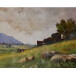 G. ROMANO, 20TH CENTURY OIL ON CANVAS Landscape, with buildings, signed, gilt framed. (67cm x