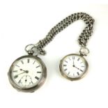 A VICTORIAN SILVER OPEN FACE POCKET WATCH AND ALBERT WATCH CHAIN Hallmarked Birmingham, 1896, with