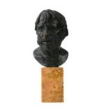 PSEUDO-SENECA, A 19TH CENTURY BRONZE DESK LIBRARY PORTRAIT BUST On marble plinth. (10cm)