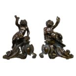 A PAIR OF LARGE AND IMPRESSIVE 19TH CENTURY FRENCH CHENETS Classical style, figured with putti