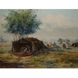 ARTHUR SARKISSIAN, IRANIAN, A 20TH CENTURY Landscape, rural campsite with figures and horses,