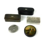 A COLLECTION OF VICTORIAN HORN, PEWTER AND PAPER MACHE SNUFF BOXES Two horn boxes of plain design