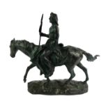 AFTER AUGUSTE RUBIN, 1841 - 1901, A BRONZE EQUESTRIAN SCULPTURE American Indian with spear and