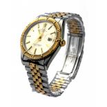 ROLEX, TURN-O-GRAPH, A STAINLESS STEEL AND 18CT GOLD GENT'S WRISTWATCH Having a gold bezel, silver