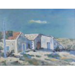 MICHAEL D'AGUILAR, 1924 - 2011, OIL ON CANVAS Landscape with buildings, signed, framed. (51cm x