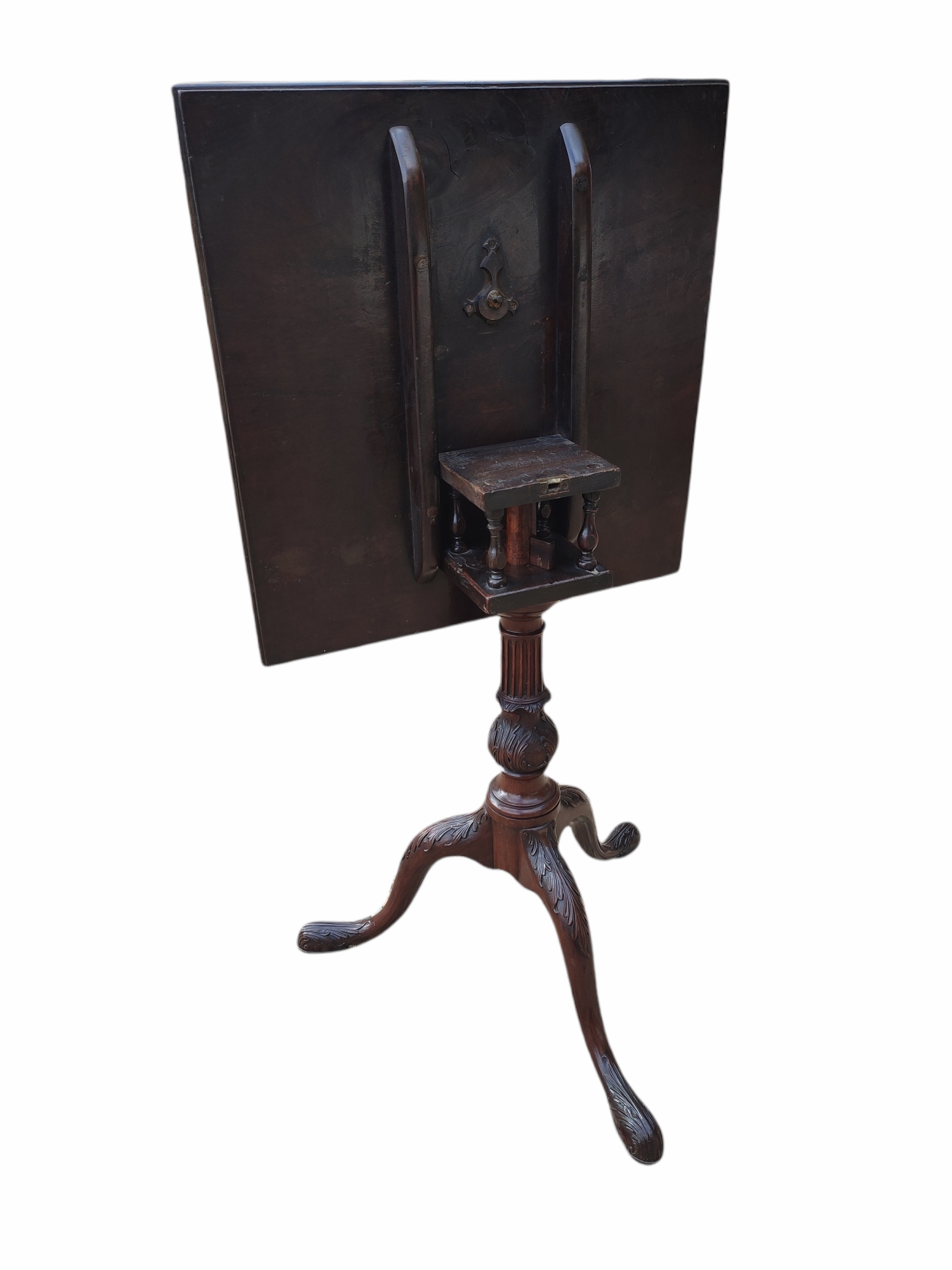 AN 18TH CENTURY MAHOGANY TILT TOP TRIPOD TABLE With square spindles galleried top above a bird cage, - Image 2 of 3