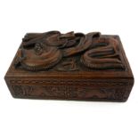 AN EARLY 20TH CENTURY CHINESE DRAGON RECTANGULAR HARDWOOD BOX AND COVER The hinged cover typically