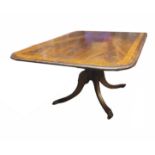 A REGENCY PERIOD FLAME MAHOGANY AND SATINWOOD BANDED BREAKFAST TABLE The rectangular top on turned