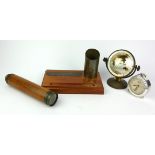 A VICTORIAN MAHOGANY AND BRASS TELESCOPE Having three drawer pulls, together with a desk stand '