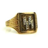 A GERMAN NAZI 'SS' OFFICER'S RING The top set with 12 micro diamonds forming lozenge design 'SS'