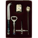CHRISTOPH WIDMANN, A SILVER BUTLER'S SET Comprising a corkscrew, cheese knife, napkin ring and