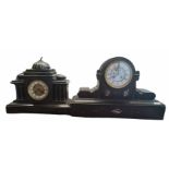 A COLLECTION OF VICTORIAN BLACK BELGIAN SLATE MANTLE CLOCKS To include an architectural garniture