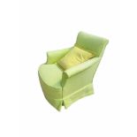 AN EDWARDIAN DESIGN EASY ARMCHAIR Lime green fabric upholstery, along with another. (65cm x 60cm x