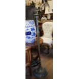 A LATE 19TH/EARLY 20TH CENTURY BRASS AND CLOISONNÉ STANDARD LAMP With turned and faceted column,