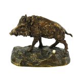 AN EARLY 20TH CENTURY CONTINENTAL BRONZE 'WARTHOG' COUNTER TOP BELL Standing pose with white