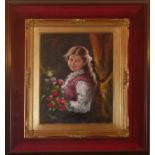 FRANCO RISPOLI, ITALIAN, 1921 - 1989, OIL ON CANVAS Portrait of a young girl with red roses, signed,