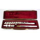 RUDALL & CARTE & CO., LONDON, AN EARLY 20TH CENTURY SILVER PLATED THREE SECTION FLUTE In complete