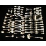 A COLLECTION OF VICTORIAN AND LATER SILVER KINGS PATTERN CUTLERY Comprising twelve forks, hallmarked