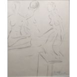 BARON AVRO MANHATTAN, A PENCIL SKETCH GROUP PORTRAIT Three nude figures, signed lower right and