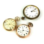 TWO EARLY 20TH CENTURY GOLD PLATED GENT'S POCKET WATCHES Open face with screw wind mechanisms,