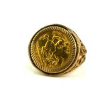 AN EARLY 20TH CENTURY 22CT GOLD HALF SOVEREIGN RING, DATES 1926 With George and Dragon, in a pierced